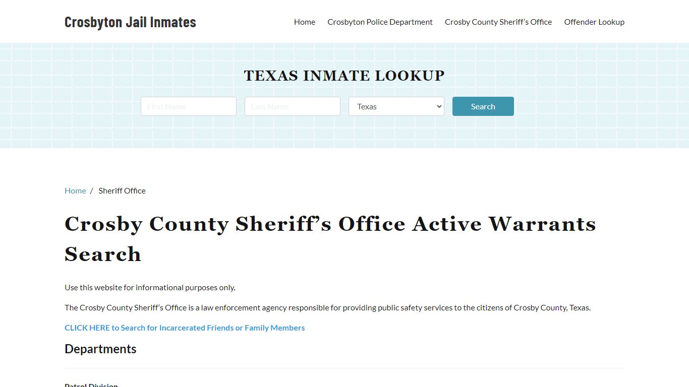 Crosby County Sheriff Office, TX Warrant Lookup