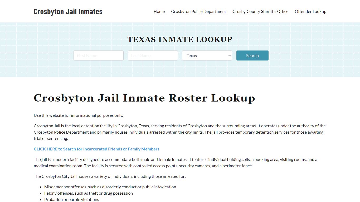 Crosbyton Jail Inmate Roster, Crosby County, TX, Offender Search